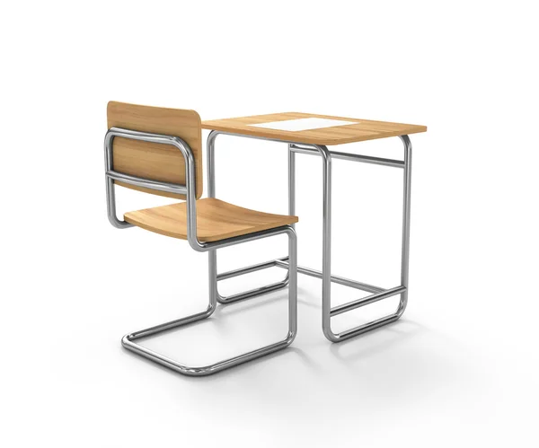 Iskola asztal és szék fehér háttér — Stock Fotó