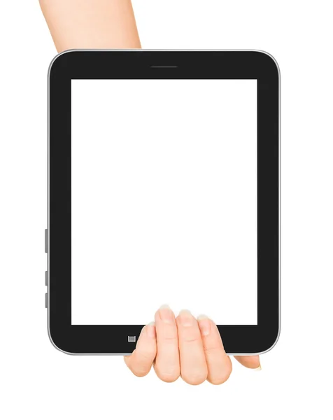 Hand holding tablet pc isolated on white background — Stock Photo, Image