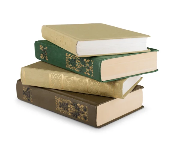 Stack of vintage books in a green cover on a white background — Stock Photo, Image