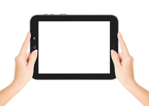 Hand holding tablet pc isolated on white background — Stock Photo, Image