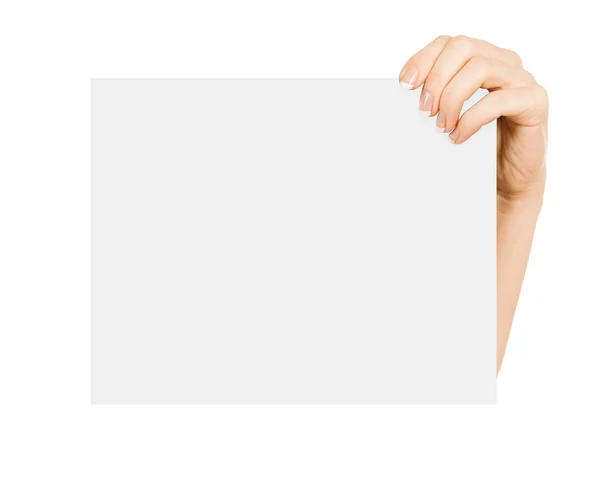 Hand hält Papier isoliert auf weiß — Stockfoto