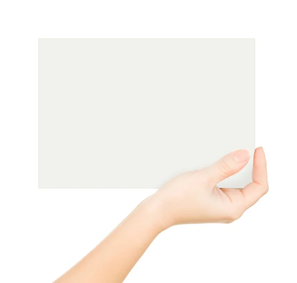 Käsi tilalla paperi eristetty valkoinen — kuvapankkivalokuva