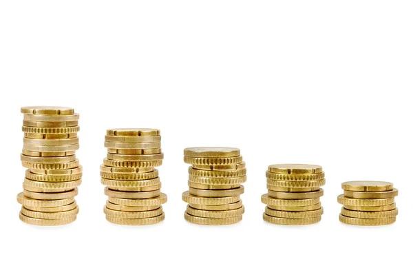 Four rows of gold stack coins — Stock Photo, Image