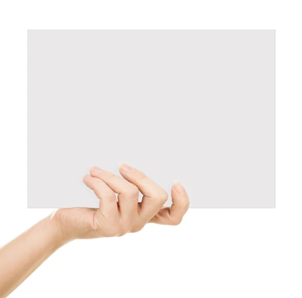 Рука тримає папір ізольовано на білому — стокове фото