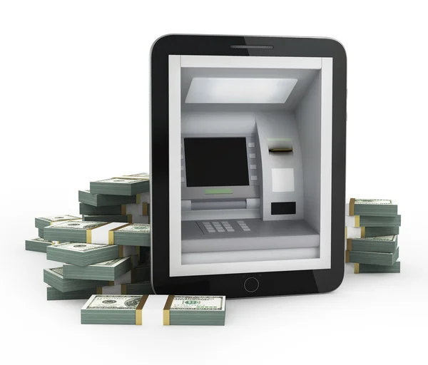 Online betalingen concept. Tablet Pc met ATM- en Credit Card op een — Stockfoto