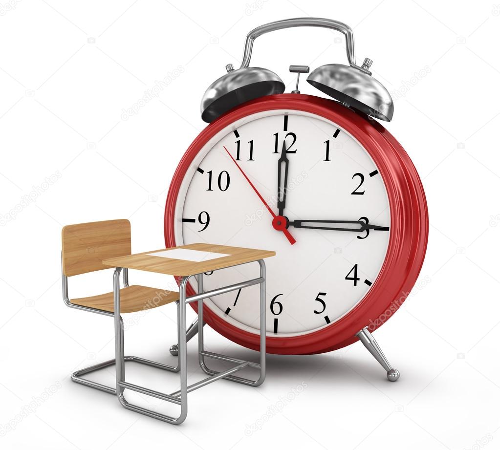 Alarm clock with school desk. School time concept. — Stock Photo