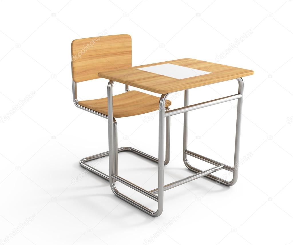 School desk and chair on white background