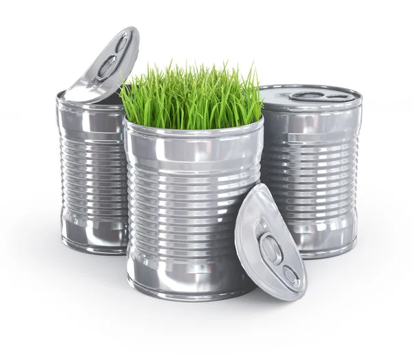 Gras in einer Metalldose — Stockfoto