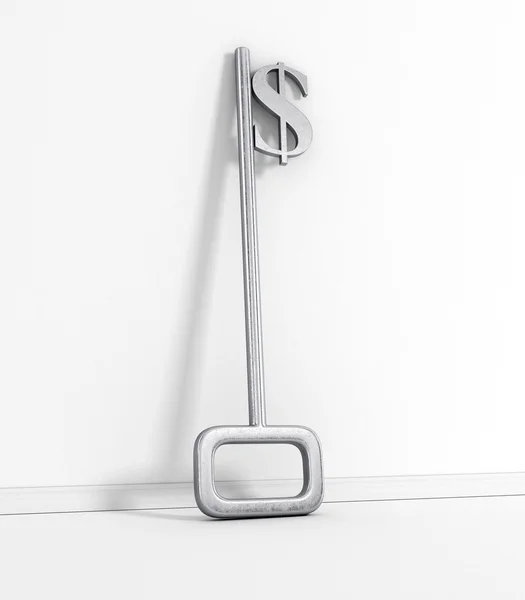 Una llave con un signo de dólar implementado en White . — Foto de Stock