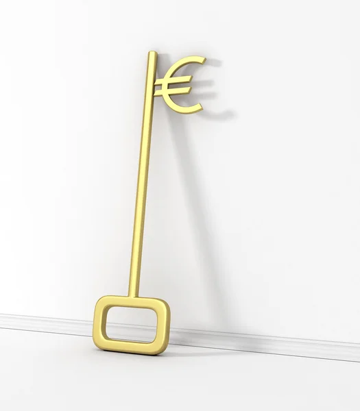 Guld nyckel med euron isolerade Symbol på väggen. — Stockfoto