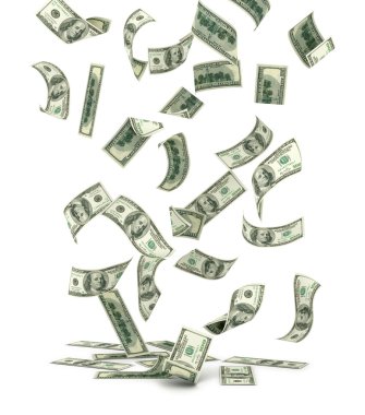 bize 100 dolar düşüyor, üzerinde beyaz izole.