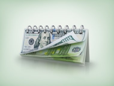 Dolar ve euro faturaları ile takvim.