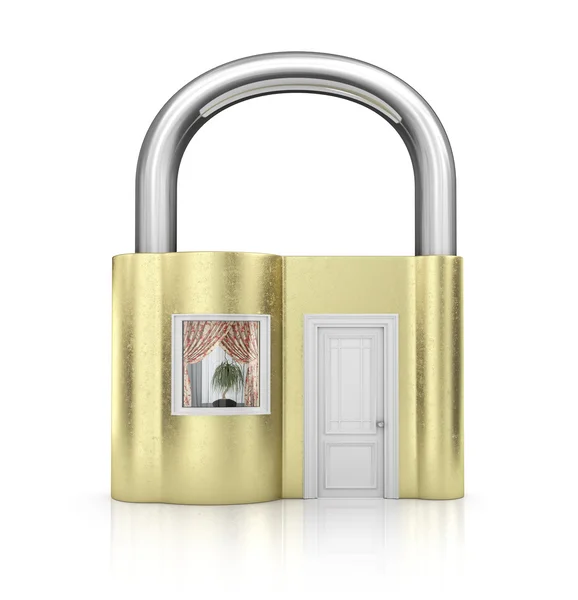 Illustration of small lock with key, over white background — Stock Photo, Image
