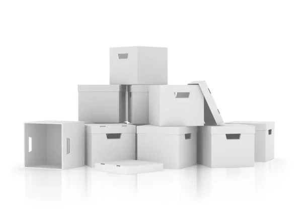 Birçok 3d beyaz kutular — Stok fotoğraf