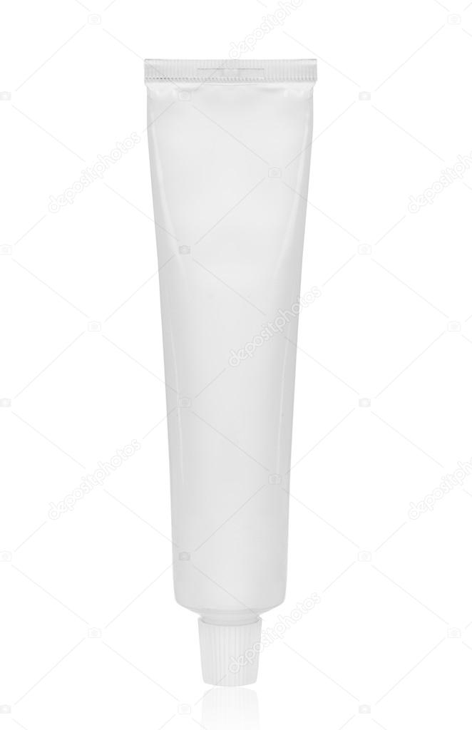 A tube of purple paint on a white background