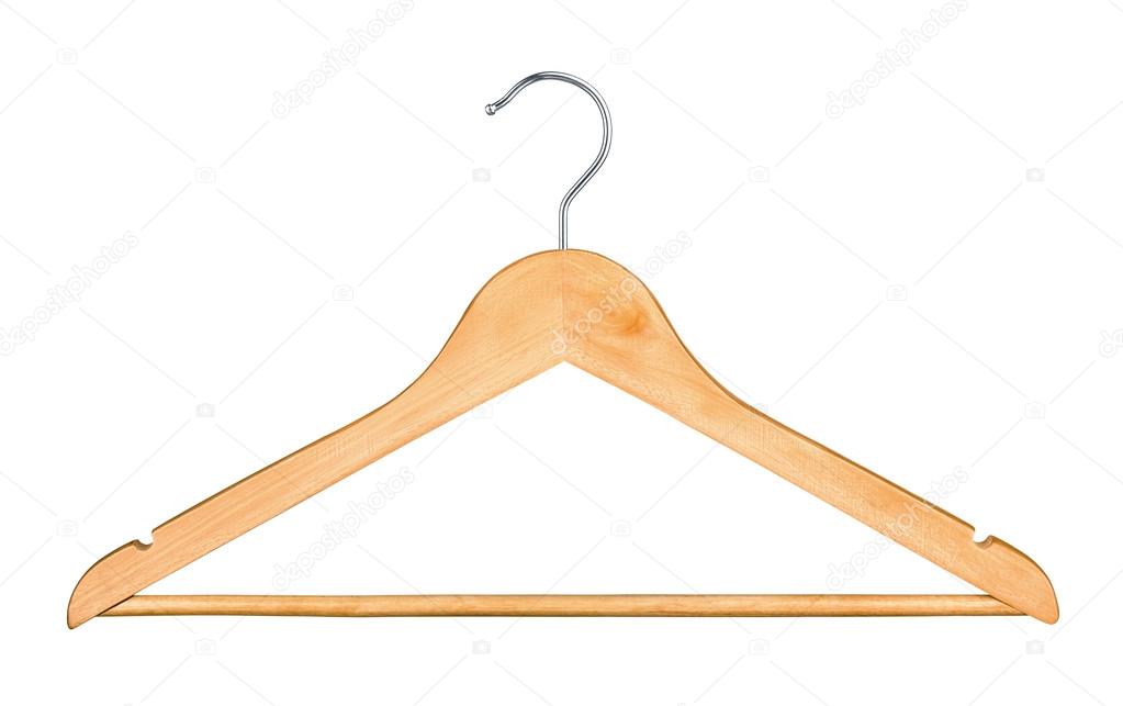 wooden hanger for clothes isolated on white background