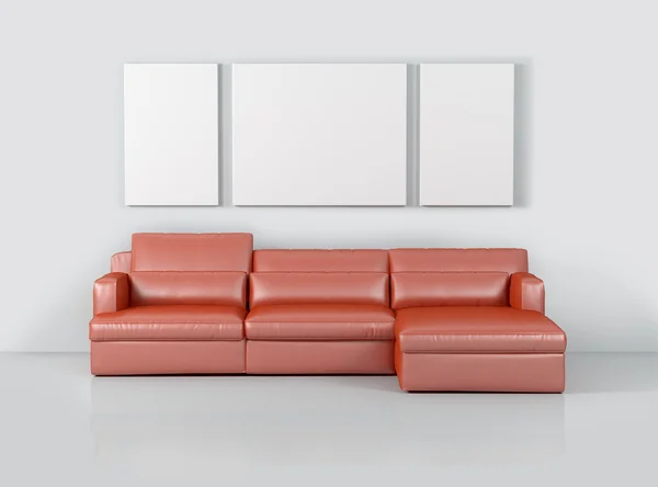 Modern loft with leather sofa and cardboard — Stock Photo, Image