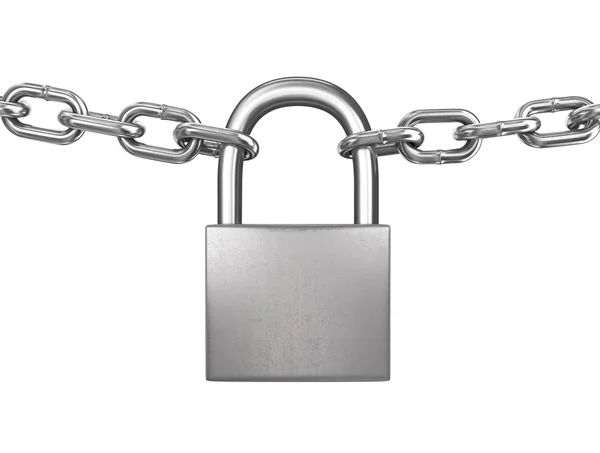 Locked padlock with silver chains isolated on white background — Stock Photo, Image