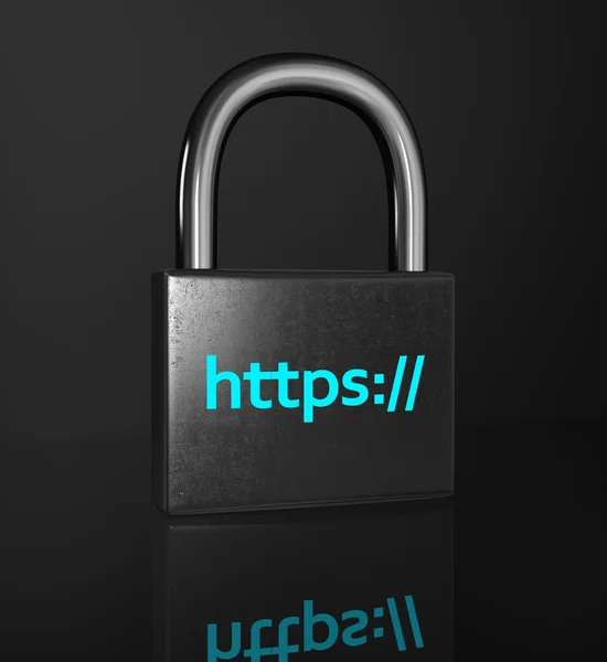 HTTPS padlock isolated on the black background. Сoncept of a se — Stock Photo, Image