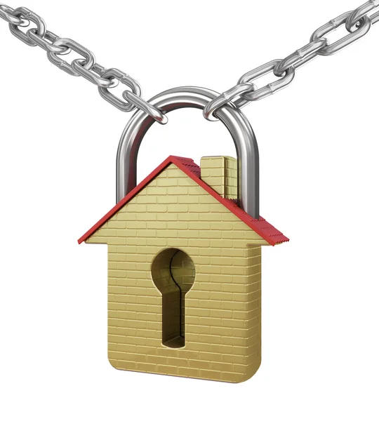 House in the shape of a gold padlock. Concept of save. — Stock Photo, Image