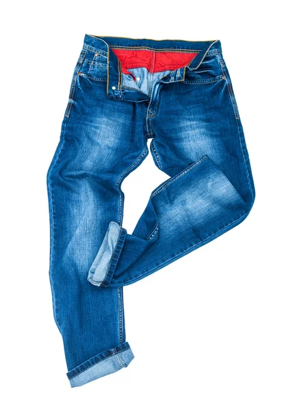 Pánské modré džíny na bílém pozadí — Stock fotografie