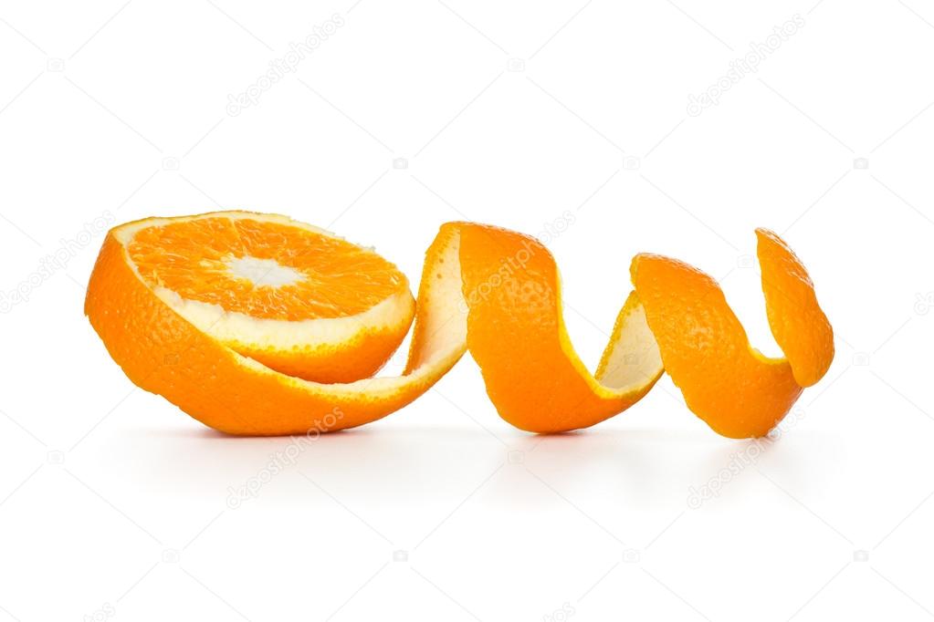 orange peel spiral on white background