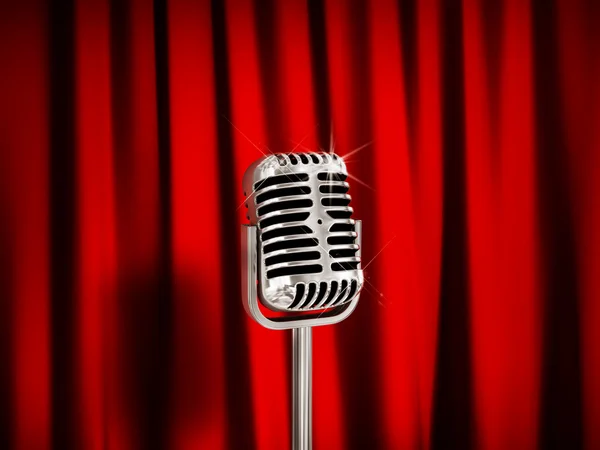 Vintage Microphone over Red Curtains. — Stock Photo, Image