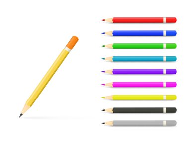 Renkli kalemler seti. Beyaz arkaplanda resim