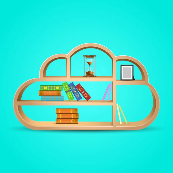 Libros en forma de nube estante de madera eps10 vector ilustración — Vector de stock
