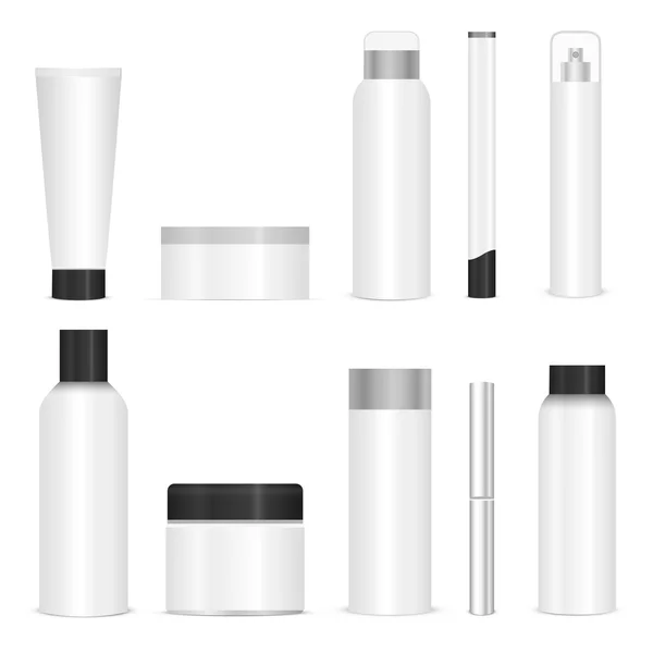 Blank cosmetic tubes on white background. White and silver colors. Place for your text. Vector — Stock Vector