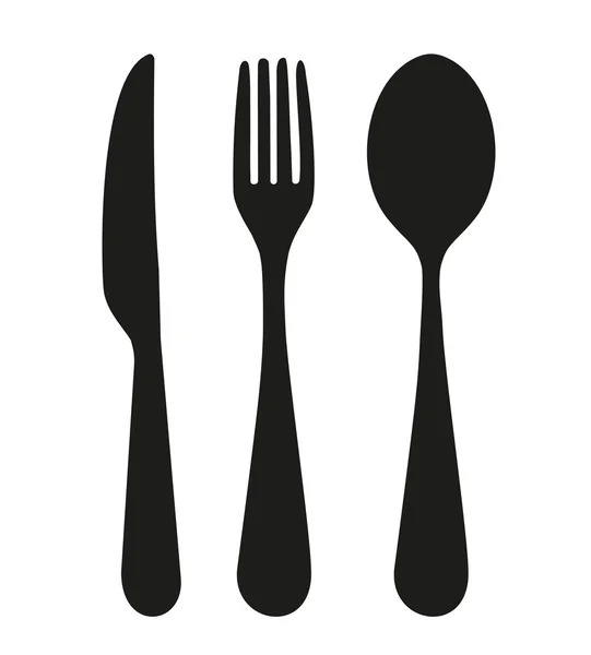 Icono de menú de restaurante de vector negro con cubiertos aislados - cuchillo cuchara tenedor — Archivo Imágenes Vectoriales