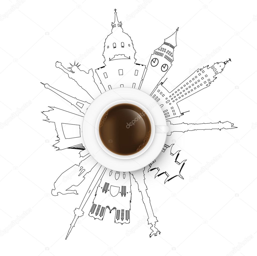 Cup of coffee traveling concept. Vector eps10 illustration