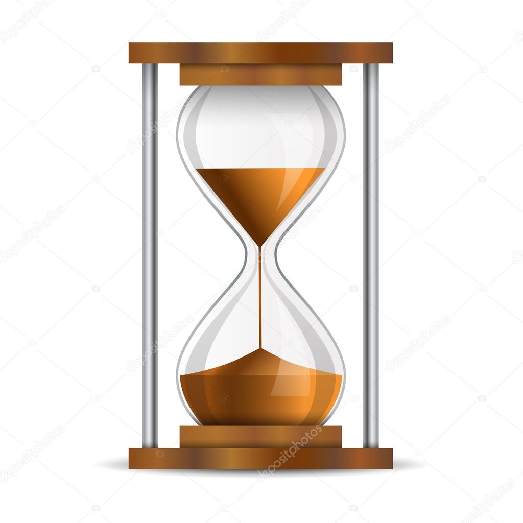 True transparent sand hourglass isolated on white background. Simple and elegant sand-glass timer. Sand clock icon 3d illustration.