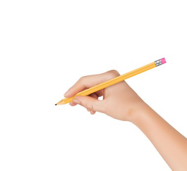 kalemle kağıt üzerinde yazma el. vektör çizim.