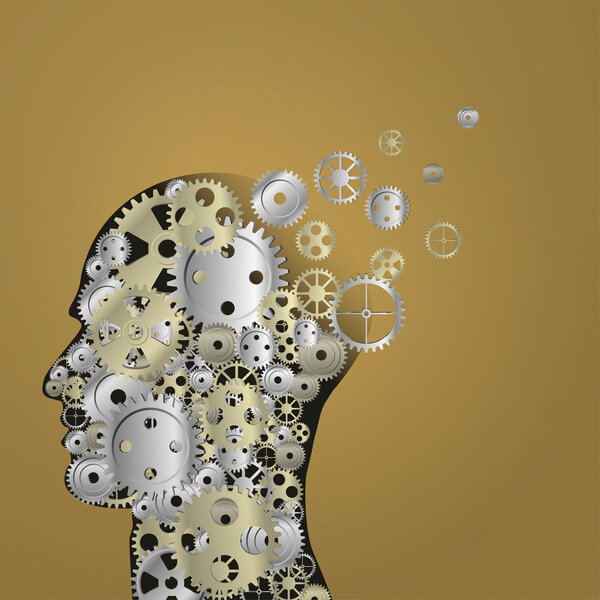 Функция мозга человеческого интеллекта с гранжевой текстурой из машинных шестеренок и шестеренок, представляющих собой образование и преподавание стратегии и психологической психической неврологической активности
.