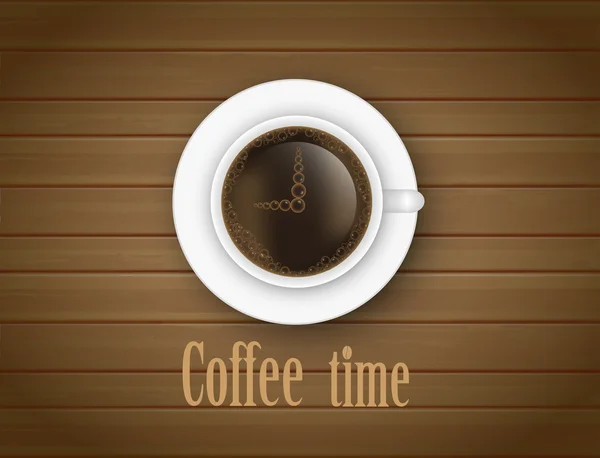 Arrows of clock on the coffee surface. Coffee time concept. — Stock Vector