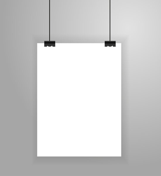 Blank paper poster on white wall. Vector eps-10.