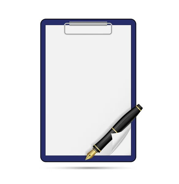 Clipboard folha em branco de papel e caneta — Vetor de Stock