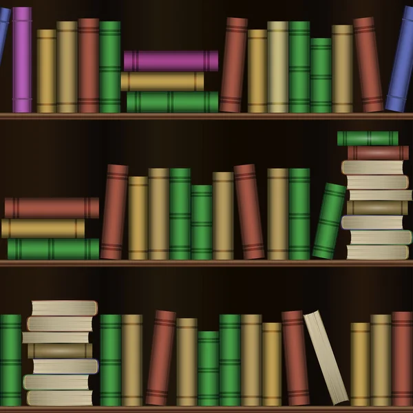 Estantes de una biblioteca con libros antiguos — Vector de stock