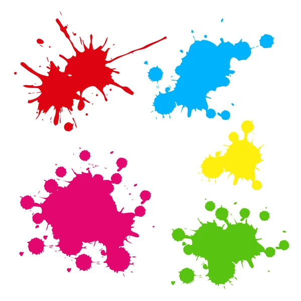 Collectie van kleurrijke verf splash. Vector set van penseelstreken. Geïsoleerd op witte achtergrond — Stockvector