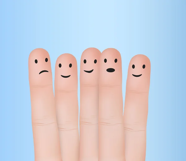 Feliz grupo de sonrisas con los dedos. Ilustración vectorial — Vector de stock