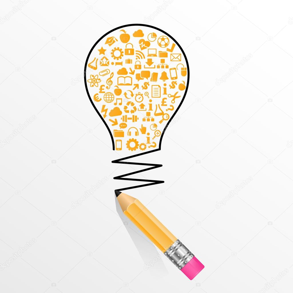Creative splash pencil and bulb with school icons set illustration. concept learning. the study of science. his work - eps10 vector file, contain transparent elements and mesh gradients