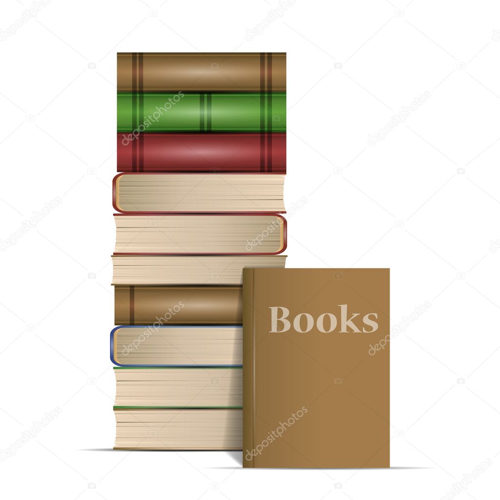 Heap of multi-coloured books isolated on white background
