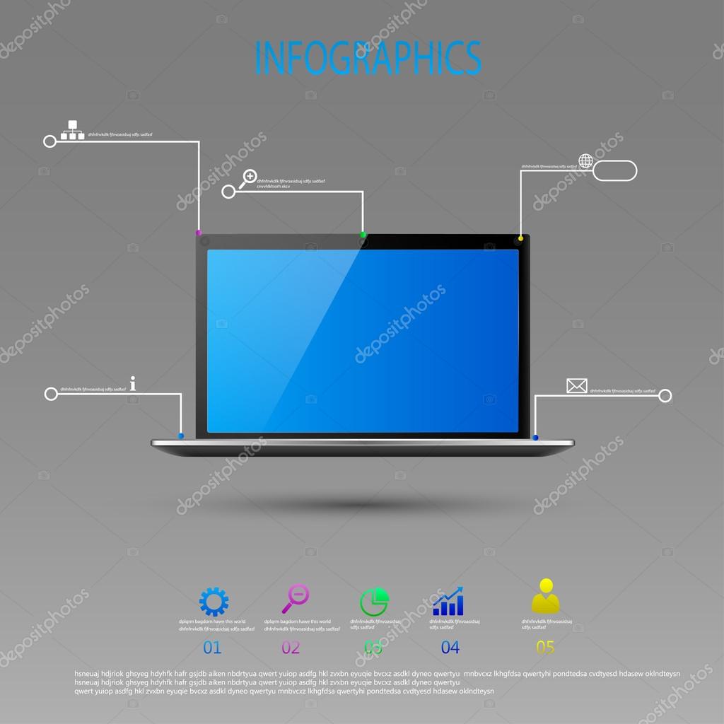 Projeto Infográfico Com Computador De Laptop 3d Realistas Com Papel