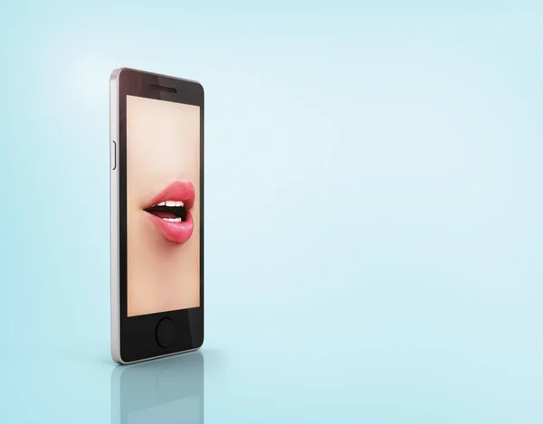 Lips in the phone. Concept of a telephone conversation. — Stock Photo, Image