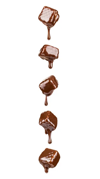 Chocolade siroop gieten over een zoete wafer cookies — Stockfoto