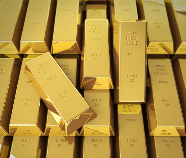 Macro view of stacks of gold bars. — Stock Photo, Image