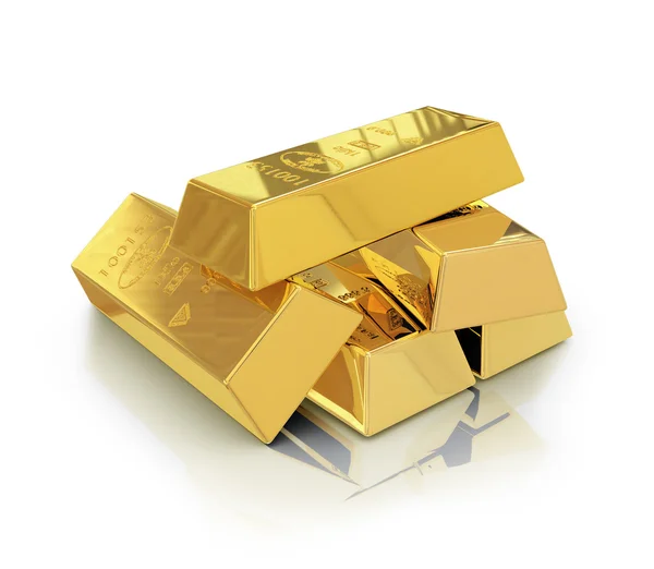 Gold bars with reflection on white background — Stock Photo, Image