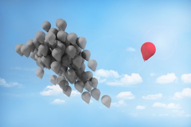 Renk ayrımlarını kavramı. Bir balon gruptan ayrılan.