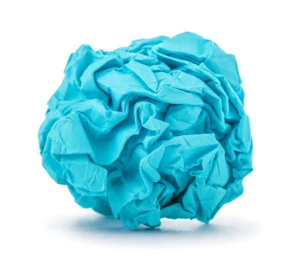 Heldere blauwe bal verfrommeld papier op een witte achtergrond — Stockfoto